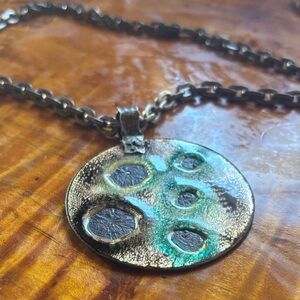 Artisan Turquoise Accent Round Pendant Necklace in Silver-Tone